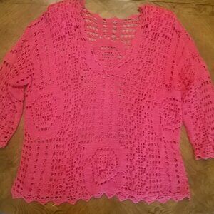Pink Lace Knit Top L
